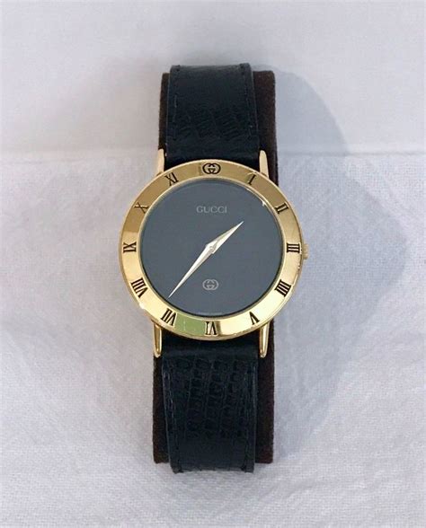 vintage gucci mens watch black band black face|men's black diamond gucci watch.